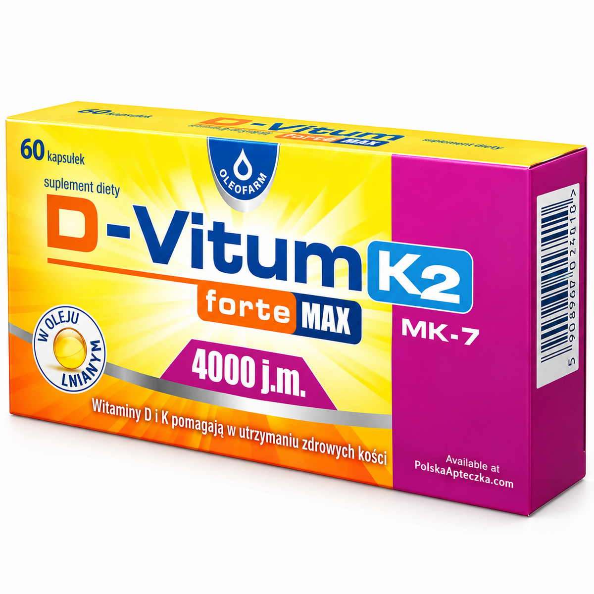 Oleofarm D-Vitum Forte Max D3 4000 IU + K2 MK-7 100 mcg, 60 capsules – witaminy D3 i K2