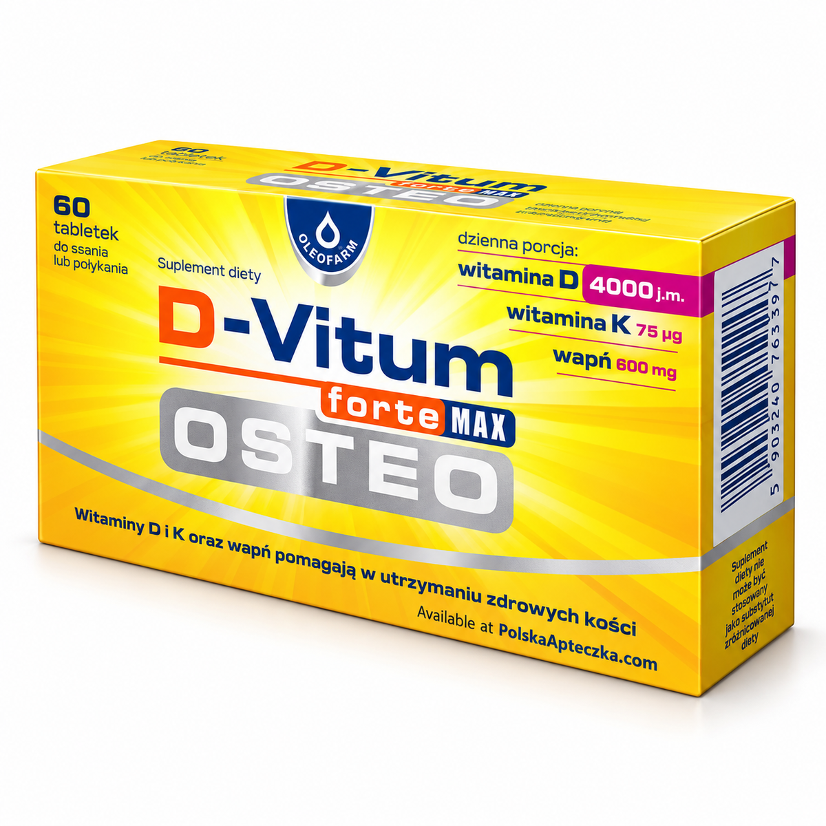Oleofarm D-Vitum Forte Max Osteo calcium, D3 4000 IU and K2, 60 lemon tablets – wapń i witaminy D K