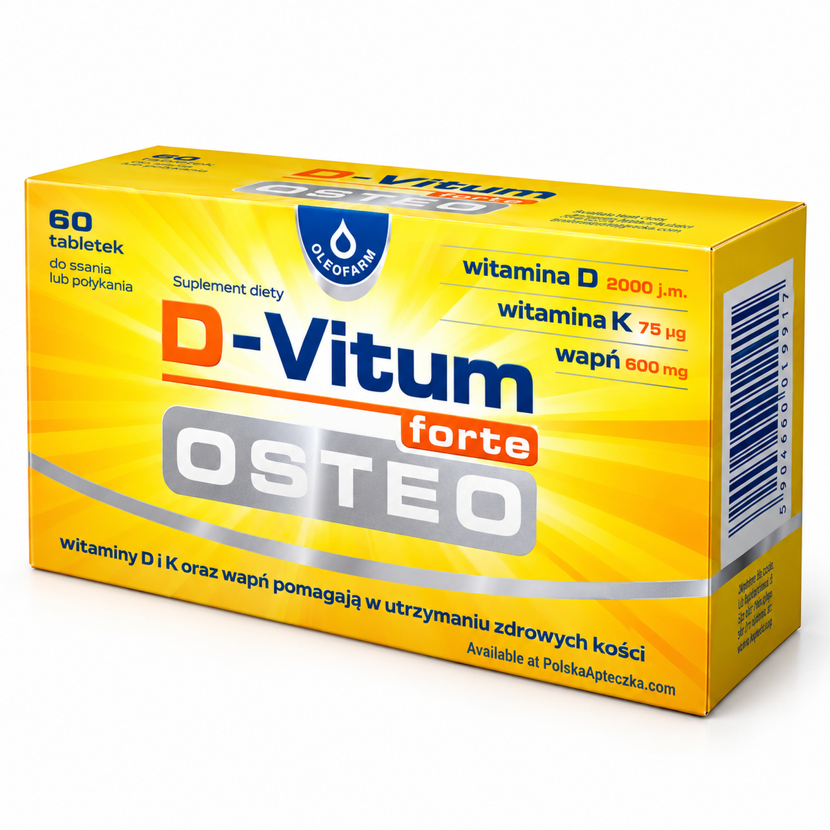 Oleofarm D-Vitum Forte Osteo calcium, vitamin D3 and K2, 60 lemon tablets – wapń i witaminy D3 K2