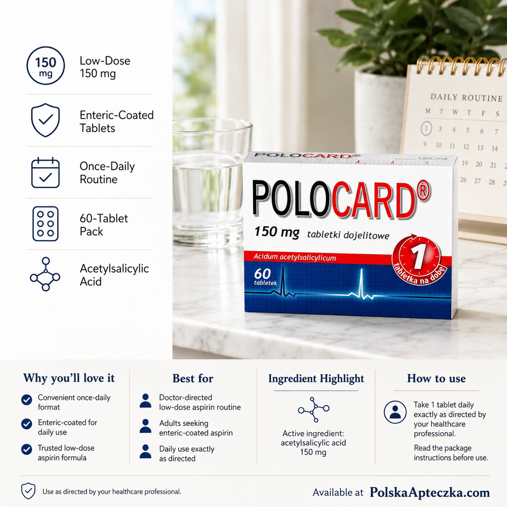 Polocard 150 mg Enteric Coated Aspirin 60 Tablets Infographic