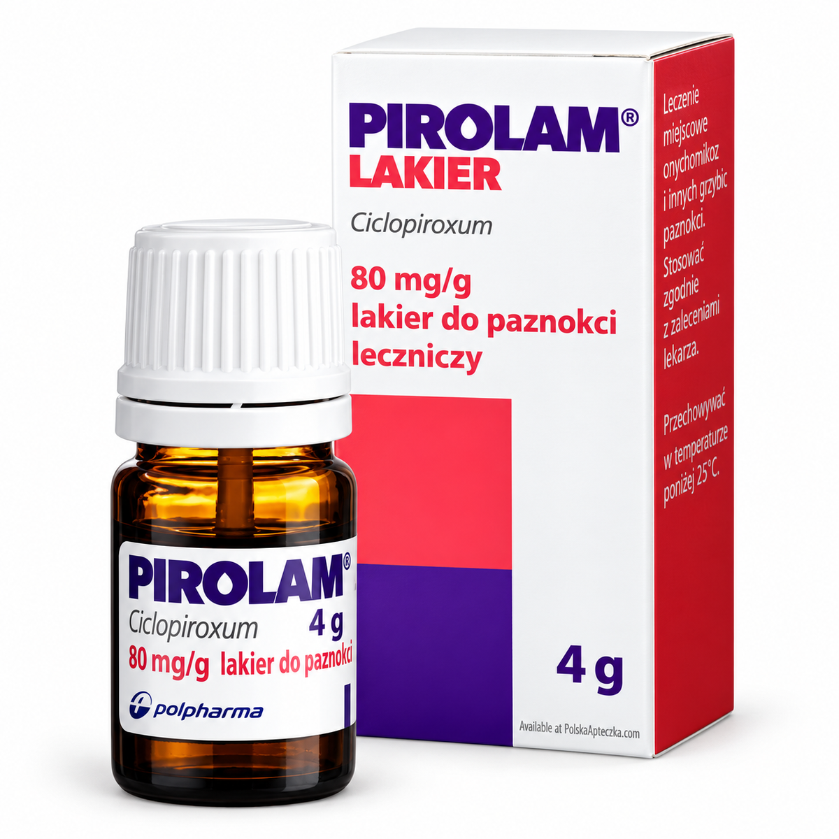 Polpharma Pirolam Nail Lacquer 80 mg/g, 4 g bottle with carton | Pirolam lakier do paznokci 80 mg/g, 4 g