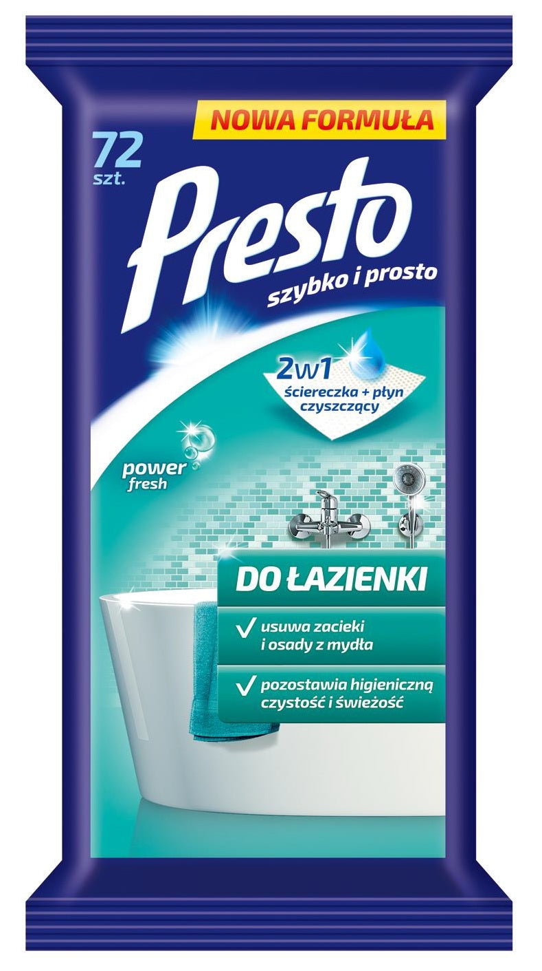 Presto 2-in-1 Bathroom Cleaning Wipes, 72 Count / Ściereczki z płynem do łazienki 2 w 1, 72 szt.