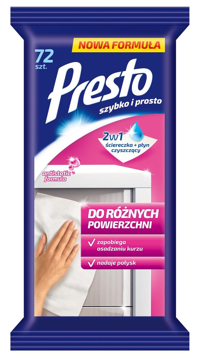 Presto Antistatic Furniture Cleaning Wipes, 72 Count / Antystatyczne ściereczki do mebli, 72 szt.