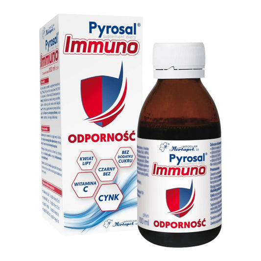 Pyrosal Immuno 100ml syrup for kids – immune support supplement with linden flower, elderberry, vitamin C, and zinc