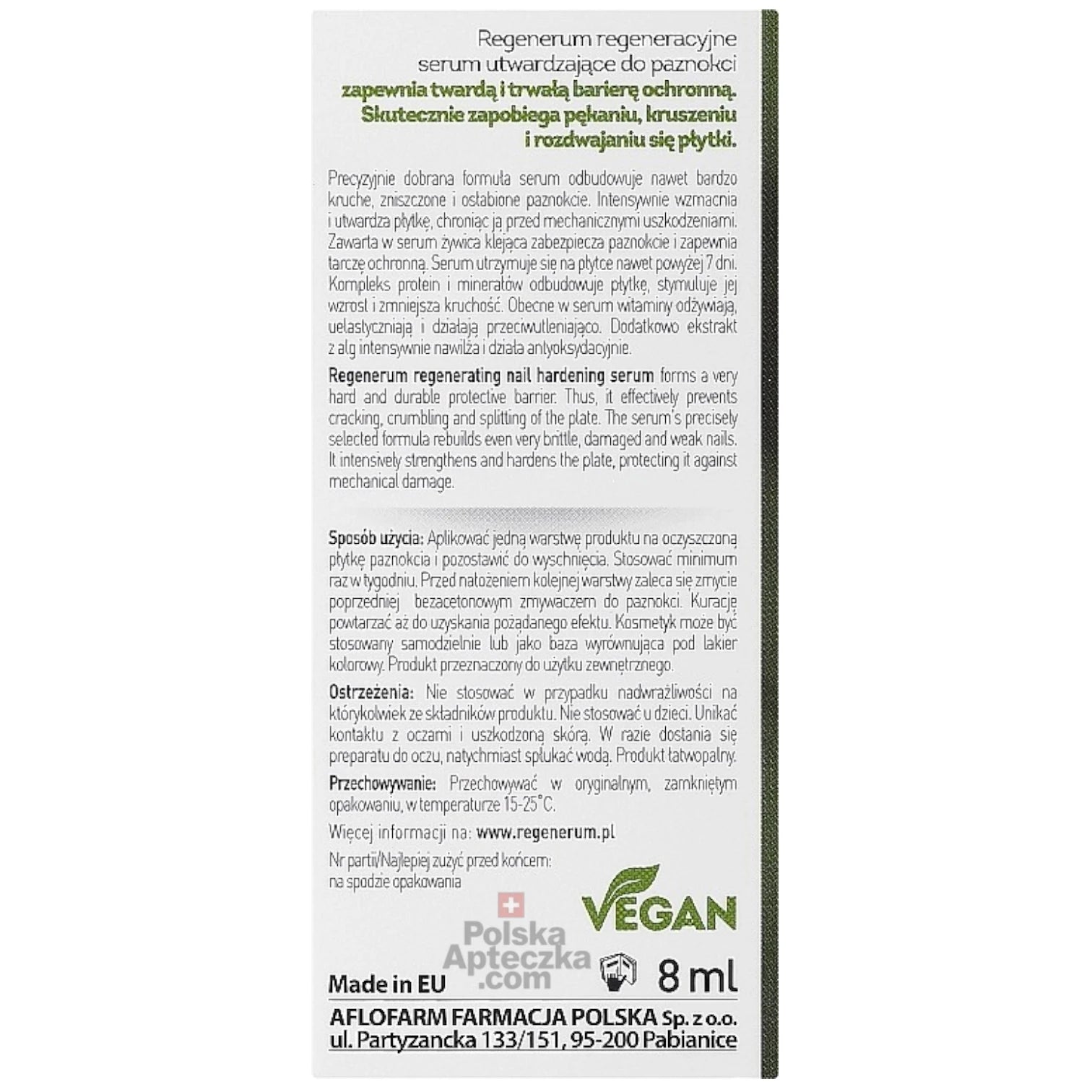 Regenerum Nail Hardening Serum – A regenerating formula to strengthen weak and brittle nails, 8ml bottle