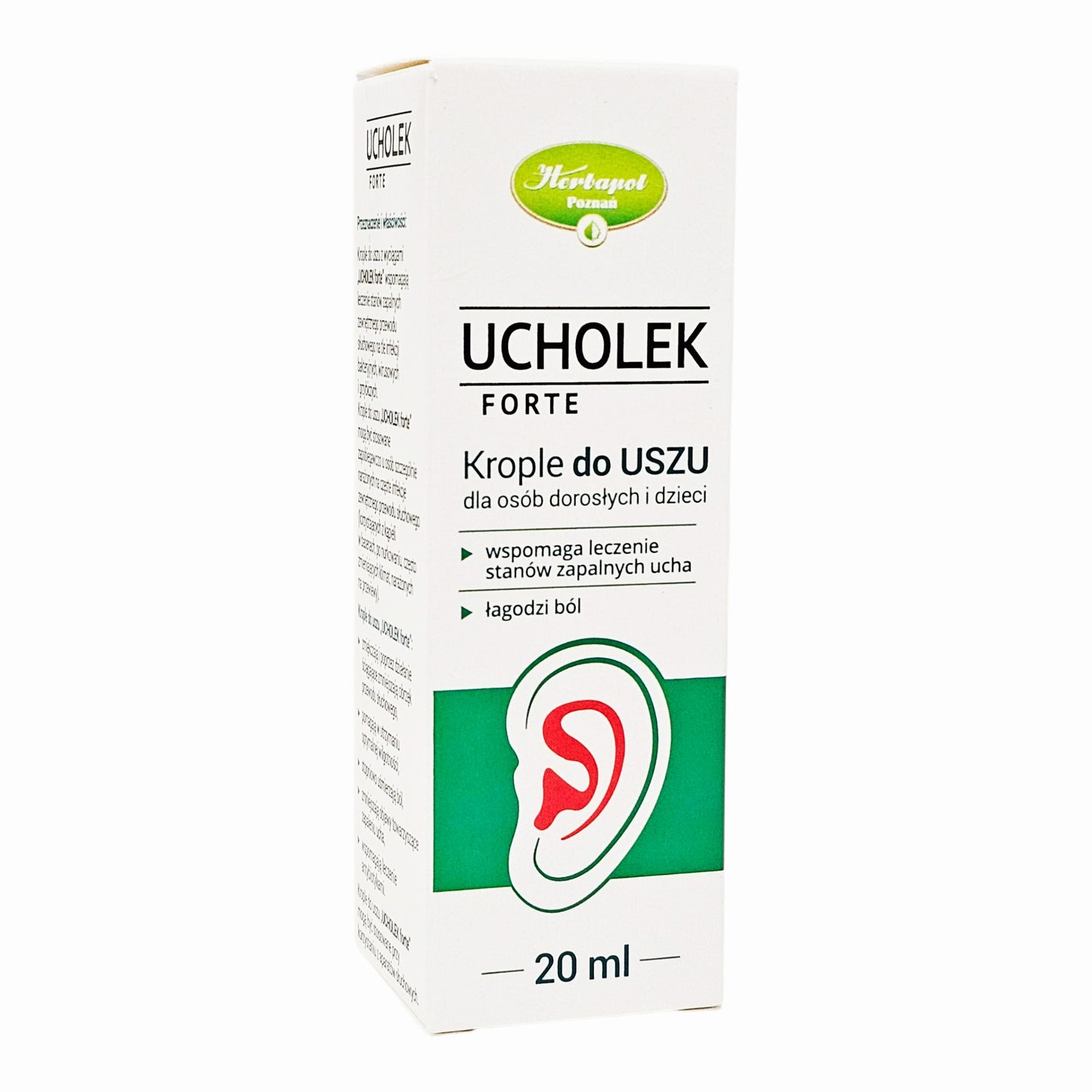 Ucholek Forte ear drops packaging on a white background