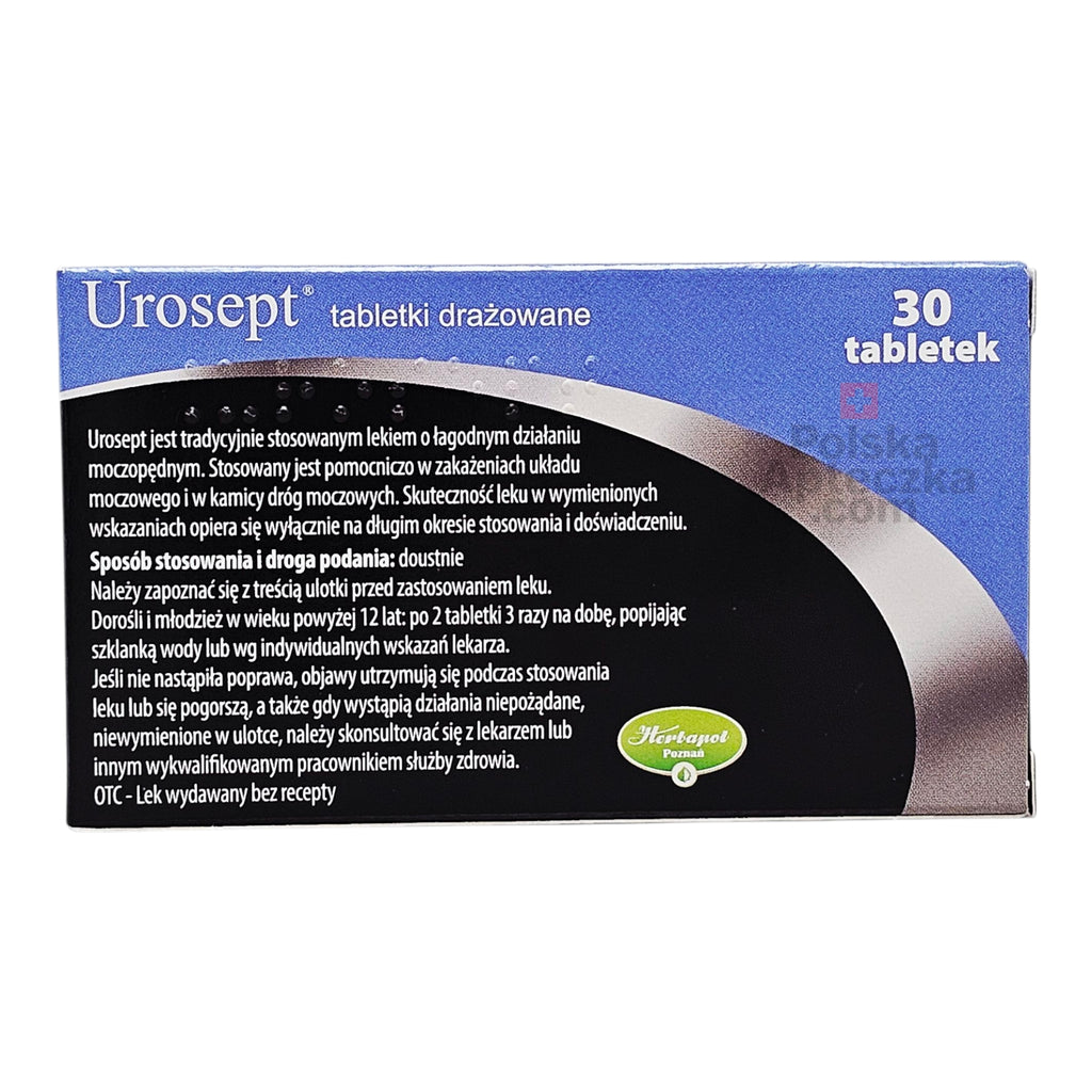 Urosept 30 tablets back of box