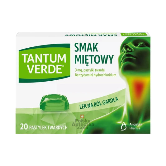 Tantum Verde mint lozenges for sore throat relief, 3mg benzydamine, 20 tablets