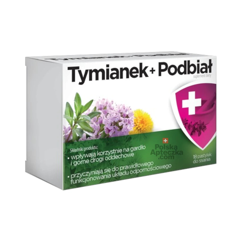 Tymianek Podbiał pastylki do ssania na gardło Aflofarm 18 sztuk box