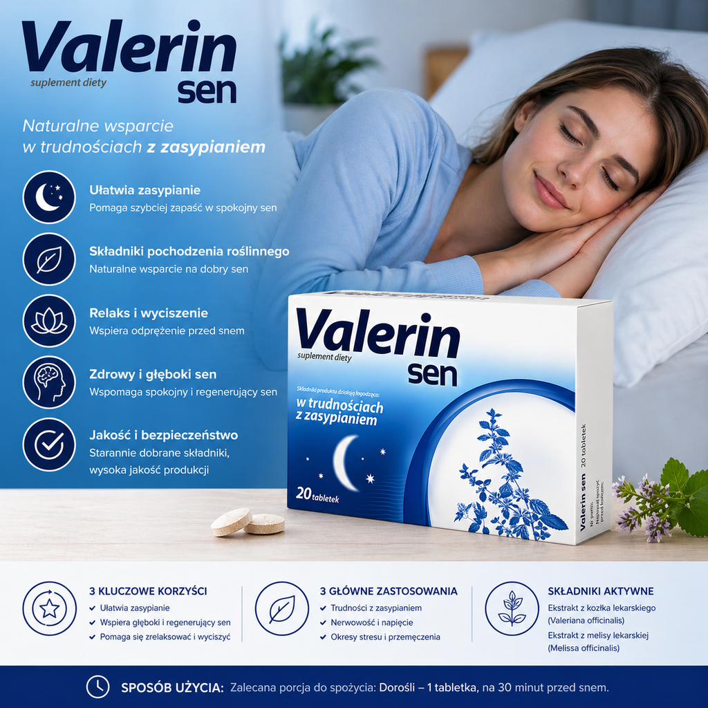 Valerin Sen 20 Tablets Advanced Sleep Support and Relaxation - Apteczka | Proton Nutrition