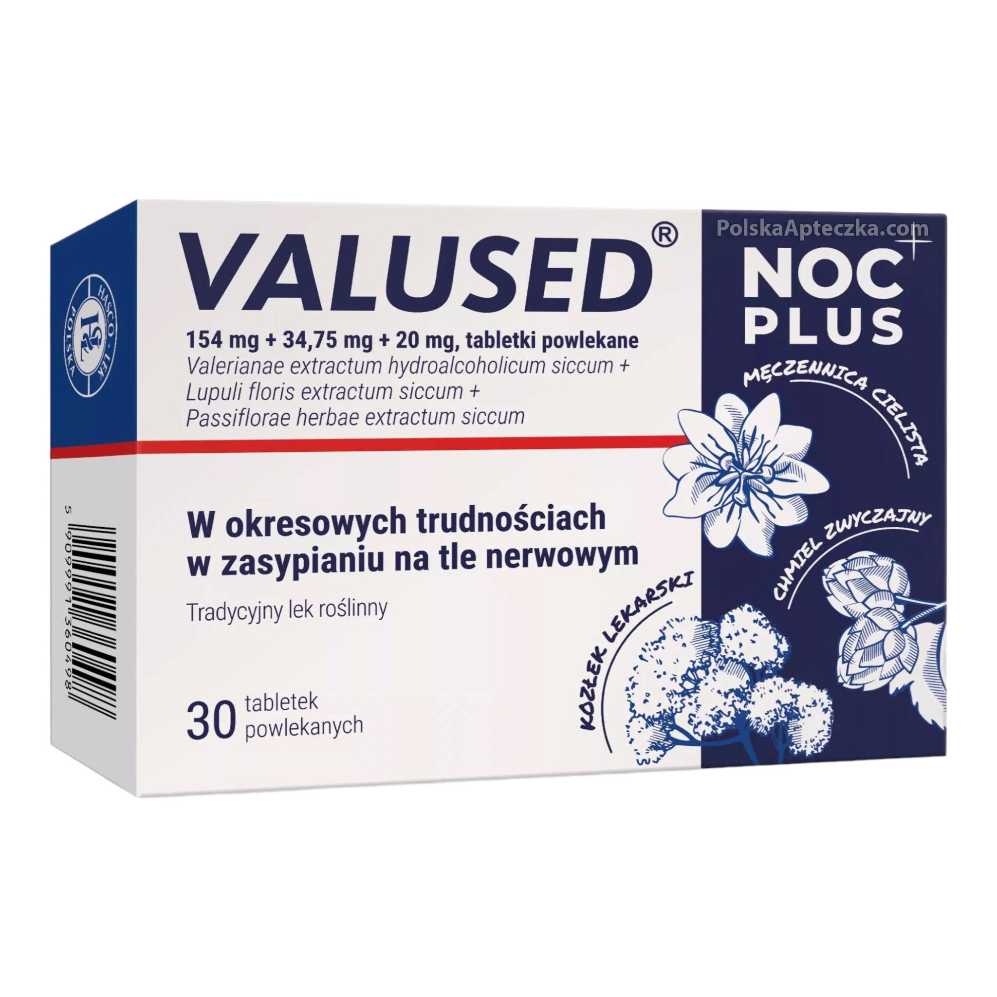 Valused Noc Plus – 30 herbal tablets with valerian, hops, and passionflower for calming nerves and sleep support