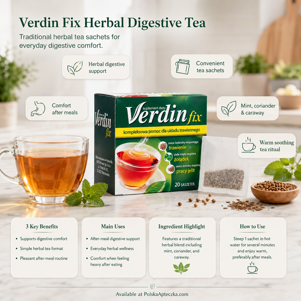 Verdin Fix Herbal Digestive Tea Sachets 20 Count Instrutions