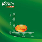 Verdin Max supplement pill with a ruler on a green background