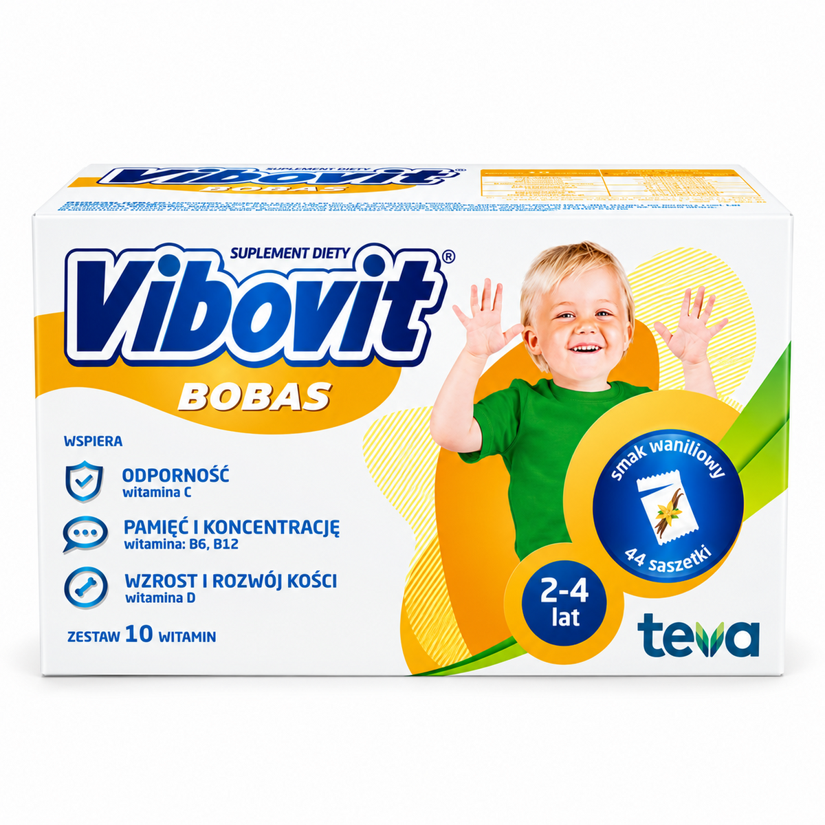 Vibovit Bobas vanilla multivitamin powder for children ages 2–4, 44 sachets