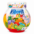Vibovit Dino 50 fruit-flavored multivitamin gummies on a white background