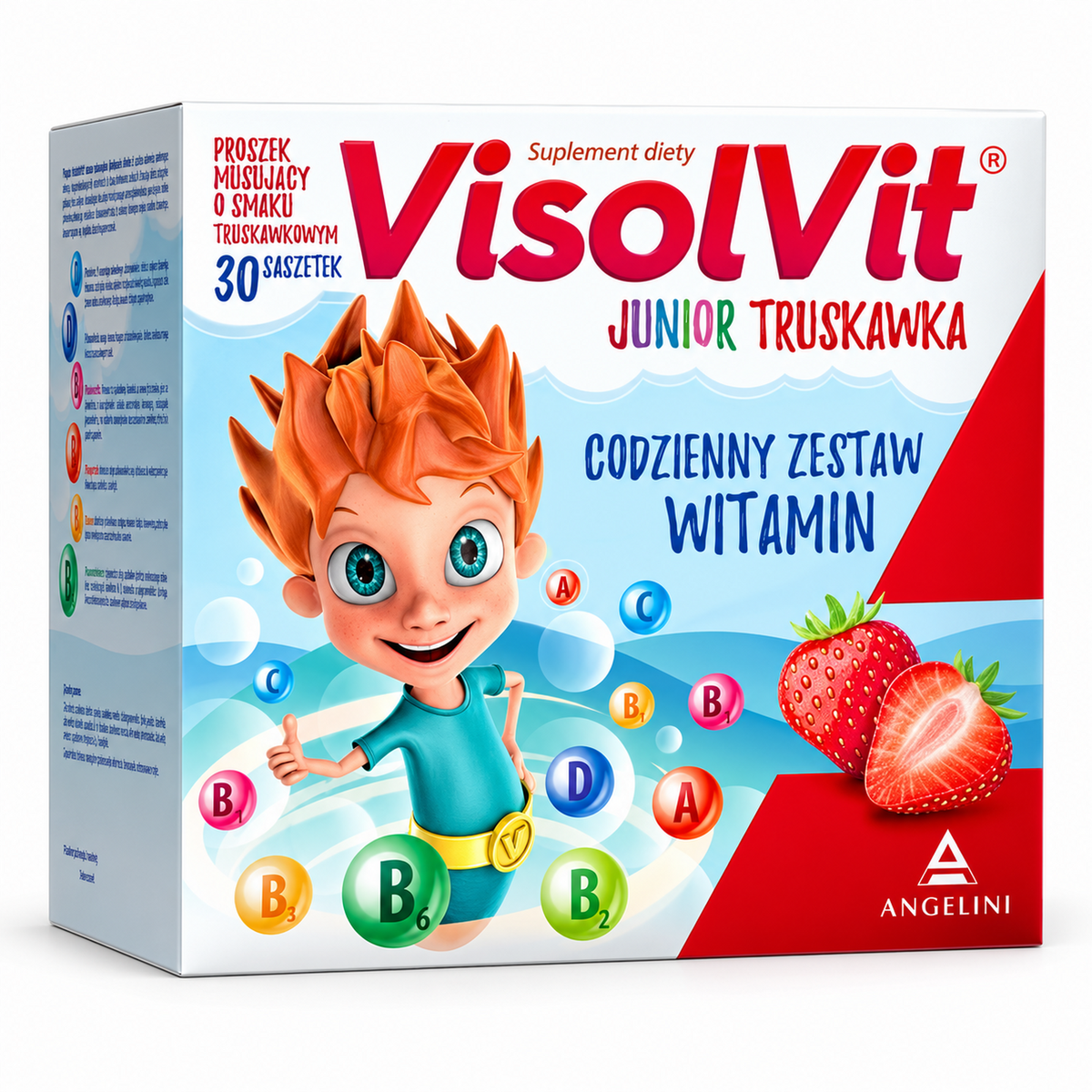 VisolVit Junior Strawberry effervescent multivitamin powder, 30 sachets