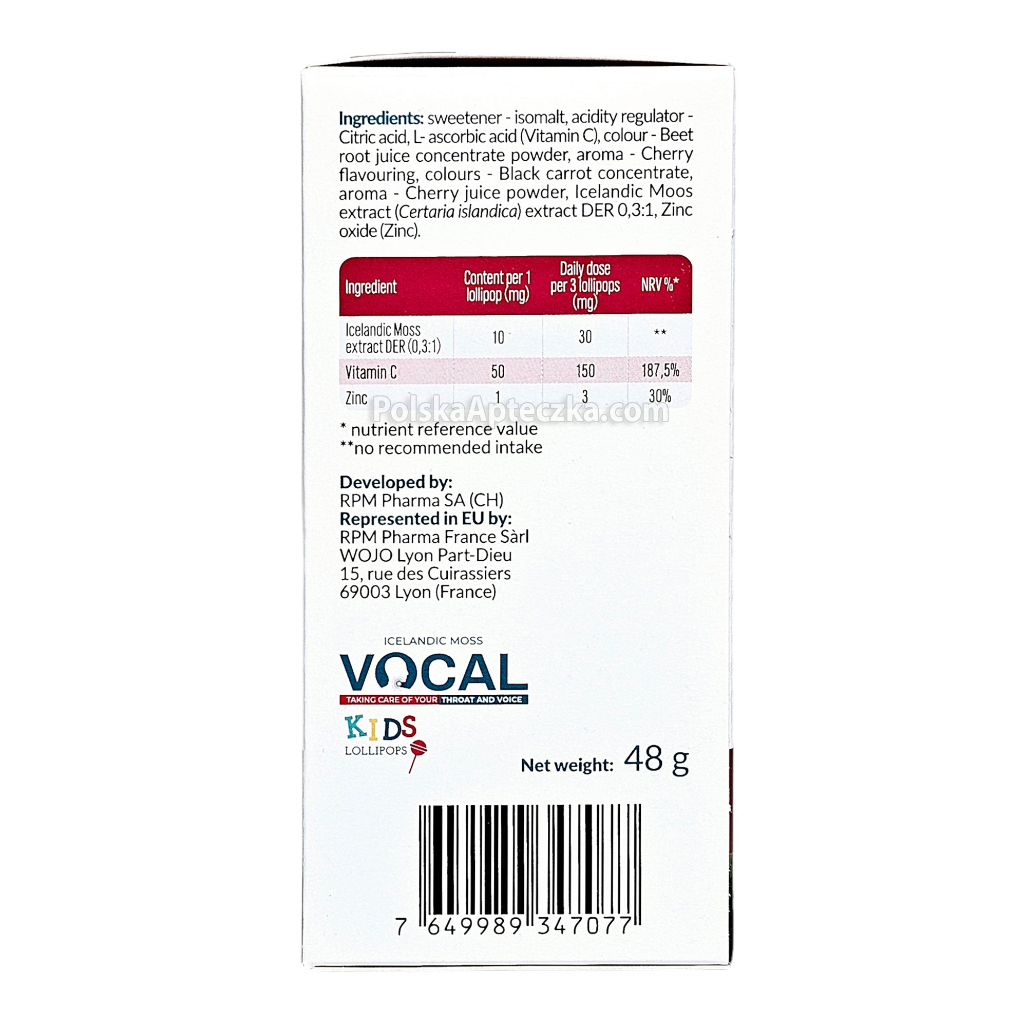 Vocal Kids Lollipops, Cherry Flavor, 6 Pieces