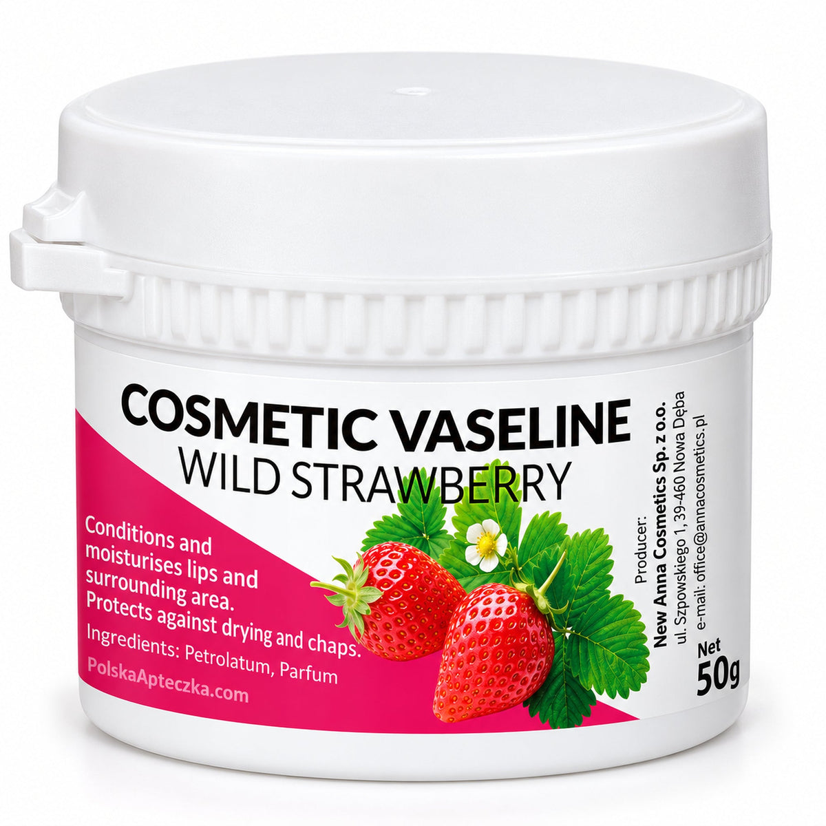 Wild Strawberry Scented Cosmetic Petroleum Jelly 50g – New Anna Cosmetics – premium product photo on white background