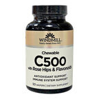 windmill chewable vitamin c 500mg with rose hips flavonoids 50 wafers front bottle