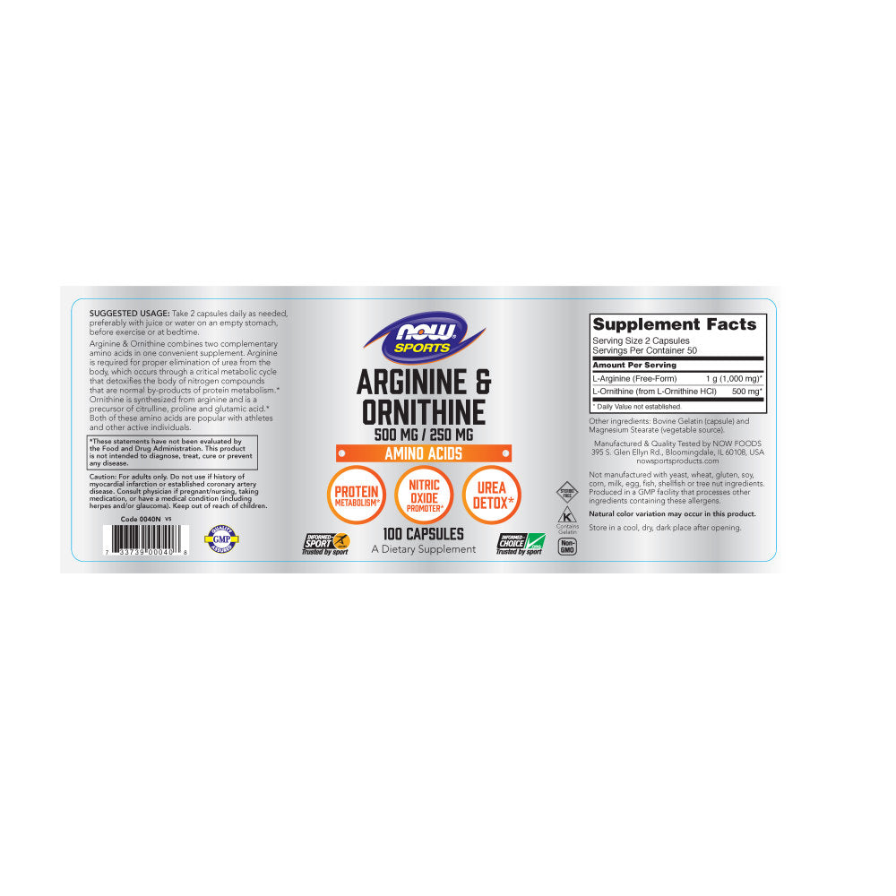 Arginine & Ornithine 500/250 mg, Amino Acids, 100 Veg Capsules - Apteczka | Proton Nutrition