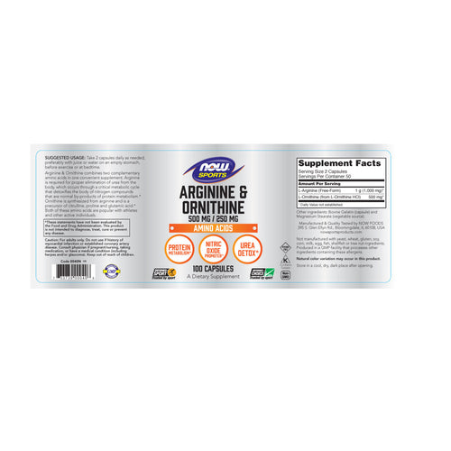 Arginine & Ornithine 500/250 mg, Amino Acids, 100 Veg Capsules - Apteczka | Proton Nutrition