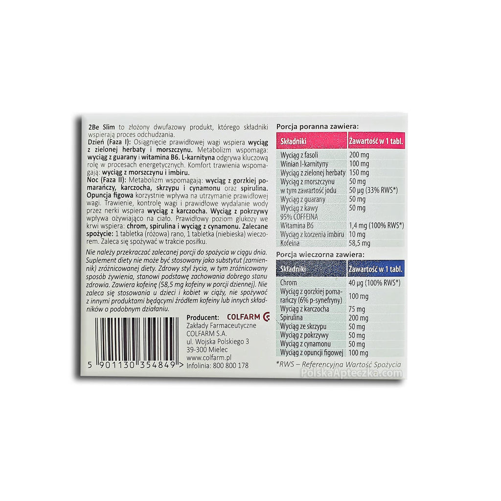 2BeSlim 60 tablets ingredients Polska Apteczka USA