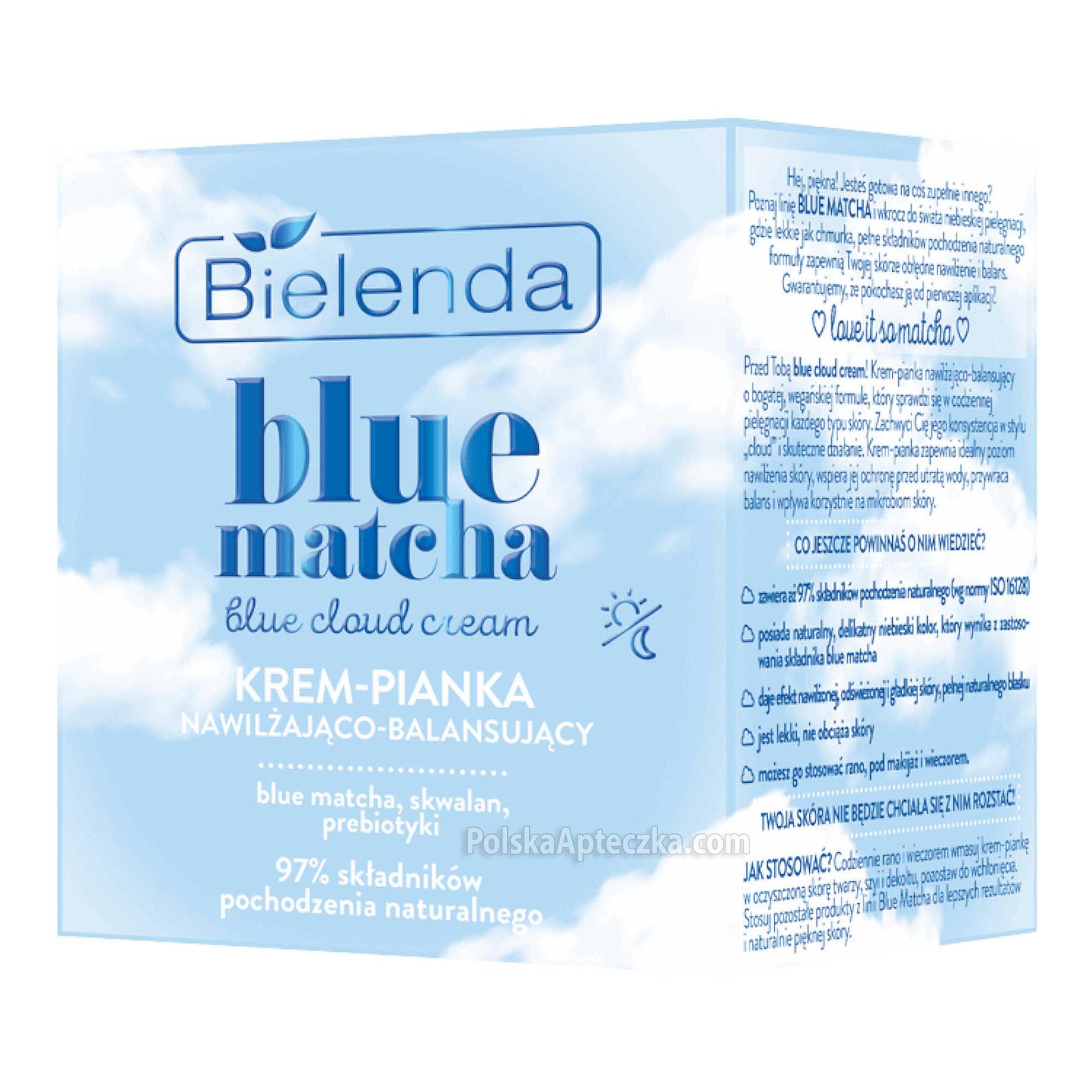 Bielenda Blue Matcha Cloud Cream moisturizing face mousse with squalane and prebiotics 97% natural origin