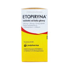 Etopiryna 50 tablet bottle and box for headache relief with aspirin, etenzamide, and caffeine ingredients