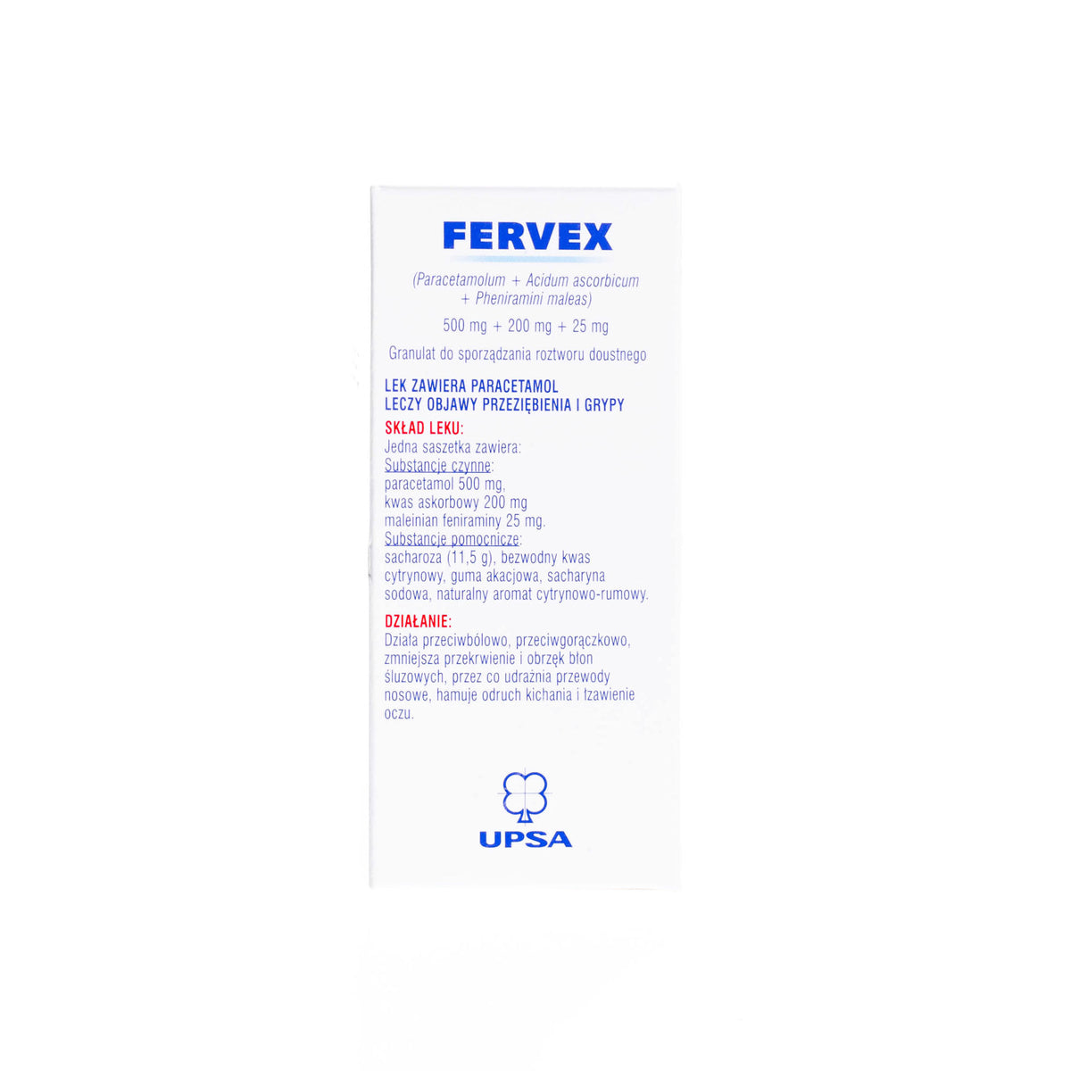 Fervex Lemon Cold & Flu Hot Drink 8 Sachets – Paracetamol + Vitamin C Ingredients