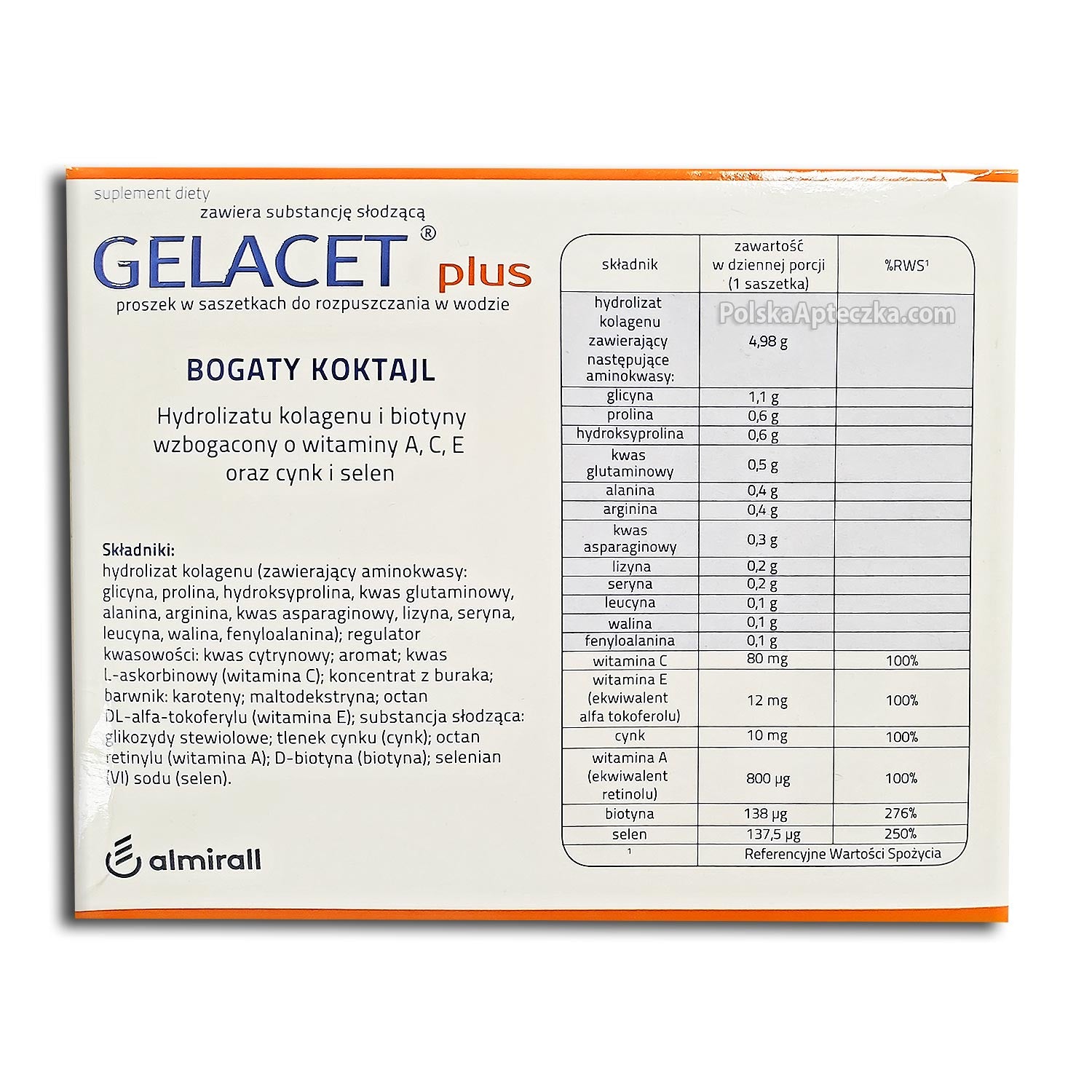 Gelacet Plus Collagen & Vitamin Powder for Solution 21 Sachets ingredients