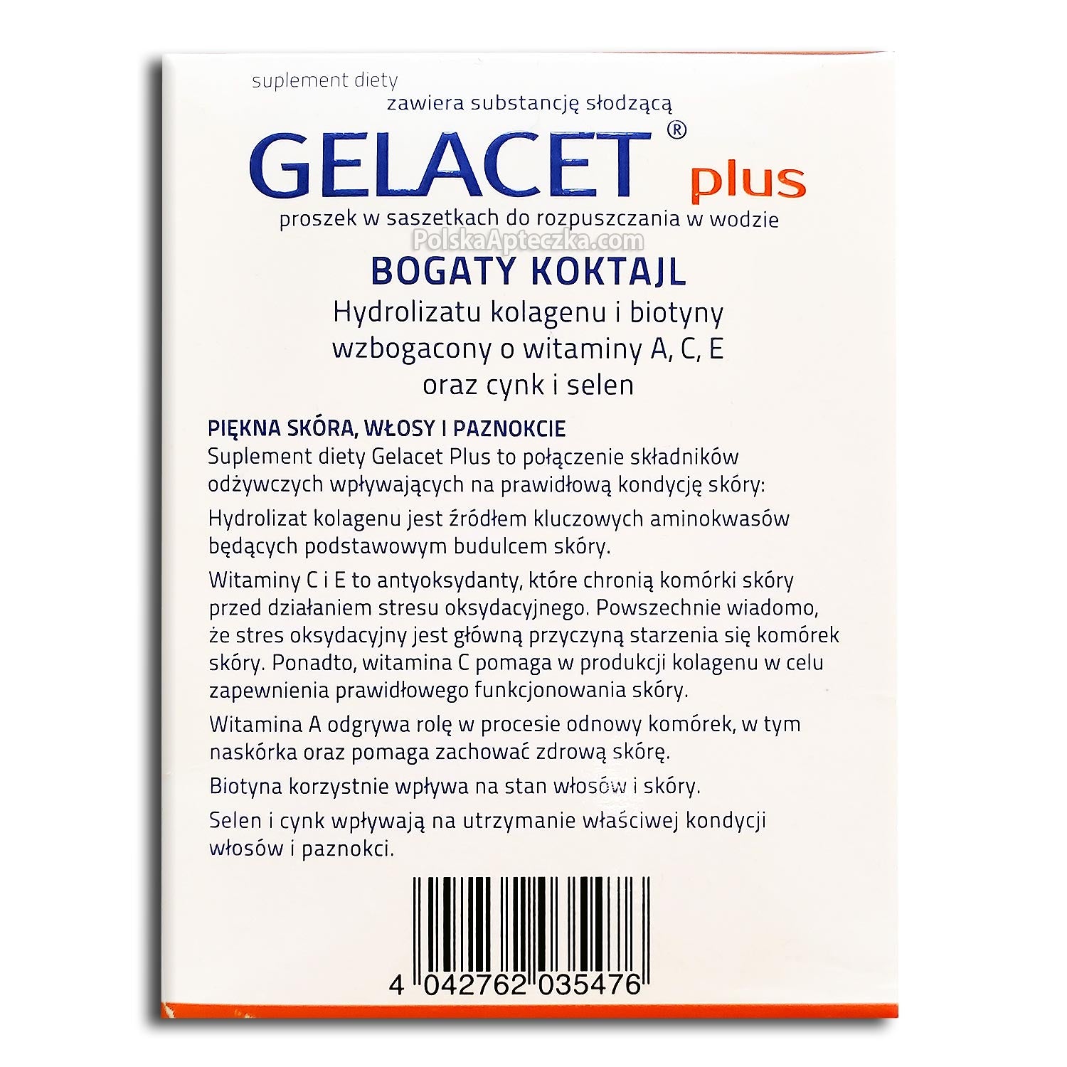Gelacet Plus Collagen & Vitamin Powder for Solution 21 Sachets ingredients description