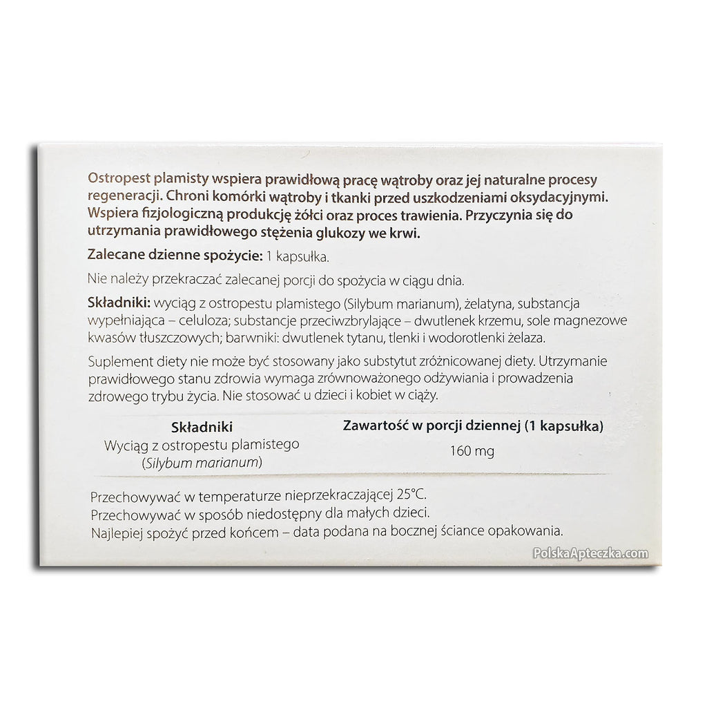 Herbapol Milk Thistle 160 mg Liver Support 30 Capsules ingredients