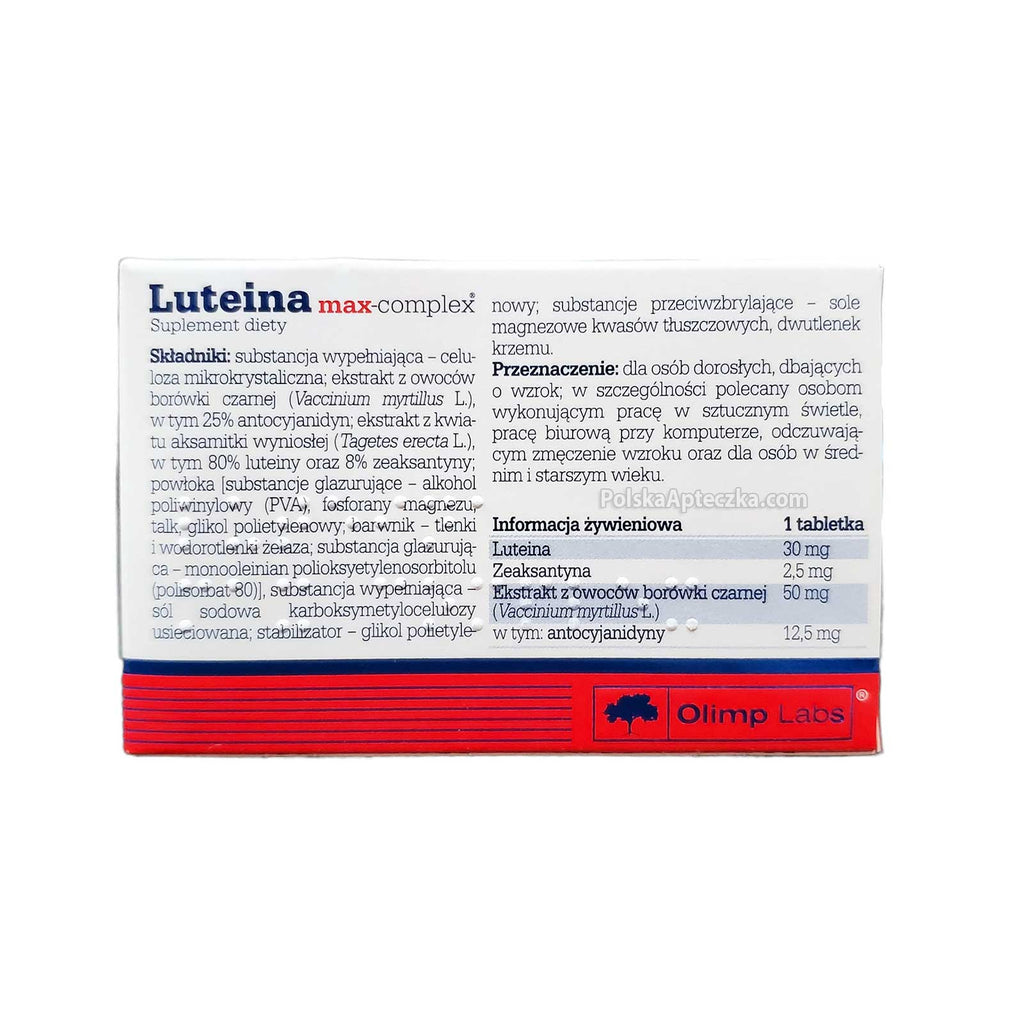 Luteina Max-Complex 30mg 30 Tablets – Olimp Labs Eye Health Supplement ingredients