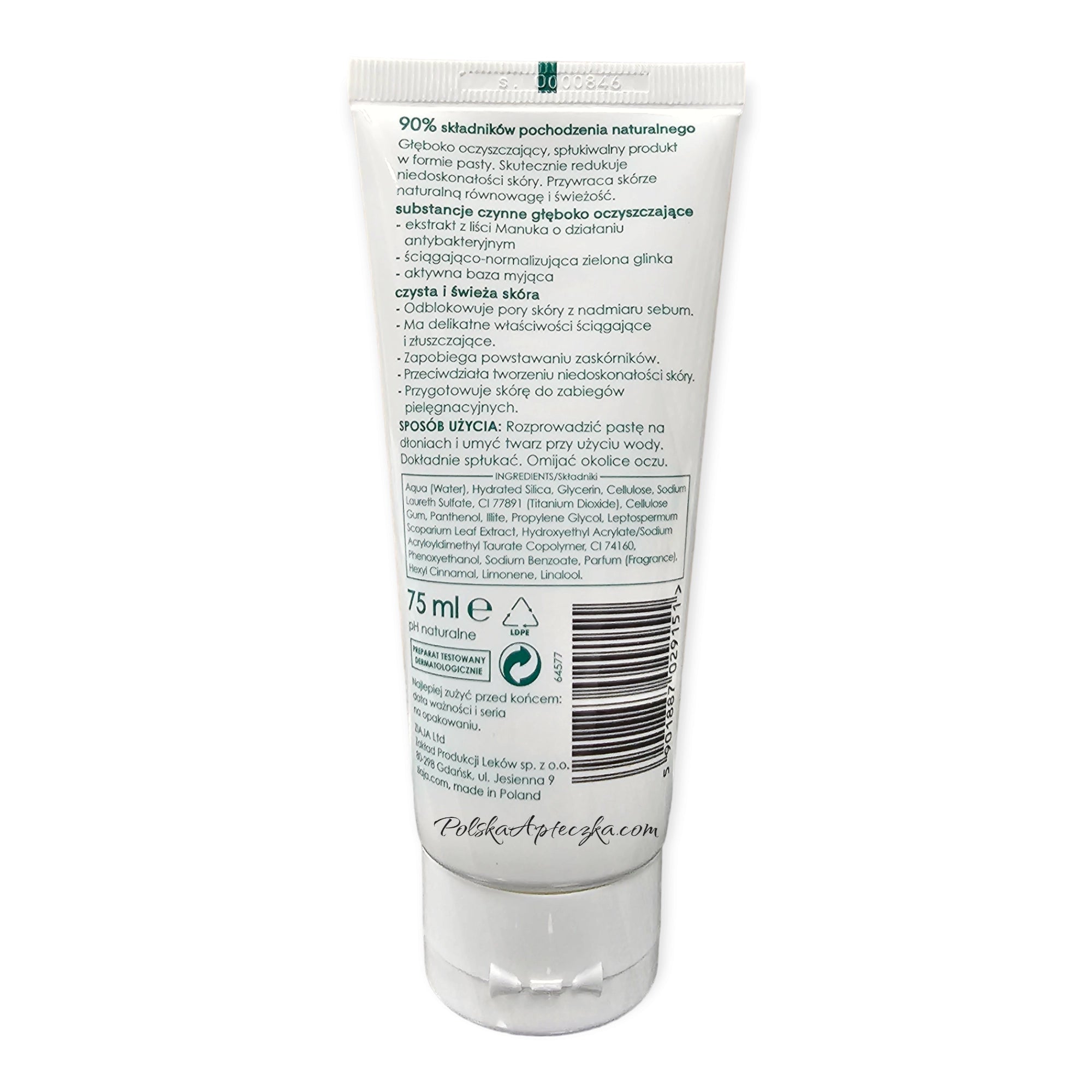 Ziaja, Oczyszczanie skóry normalnej, tłustej i mieszanej liście manuka pasta do głębokiego oczyszczania twarzy 75ml