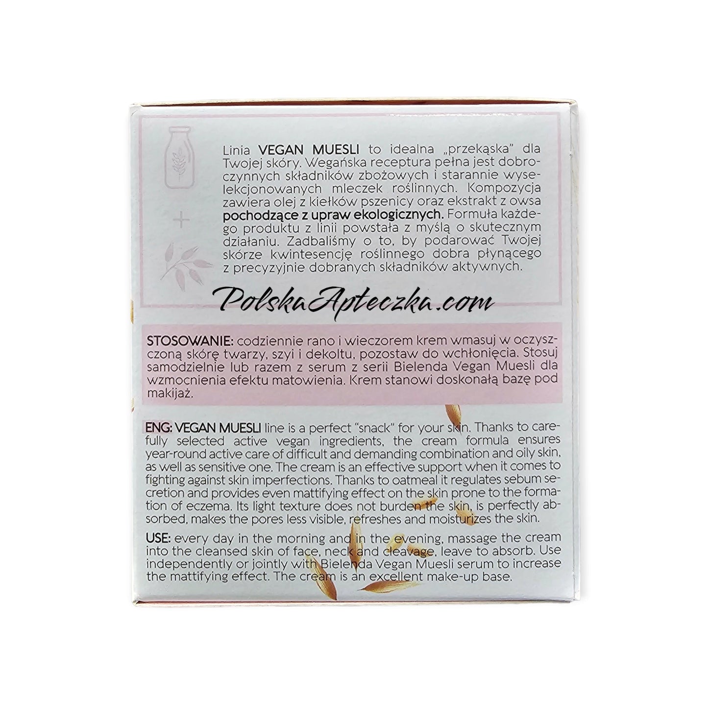 Bielenda, Vegan Muesli, krem matujący owies, prszenica, mleczko ryżowe na dzien i noc 50 g