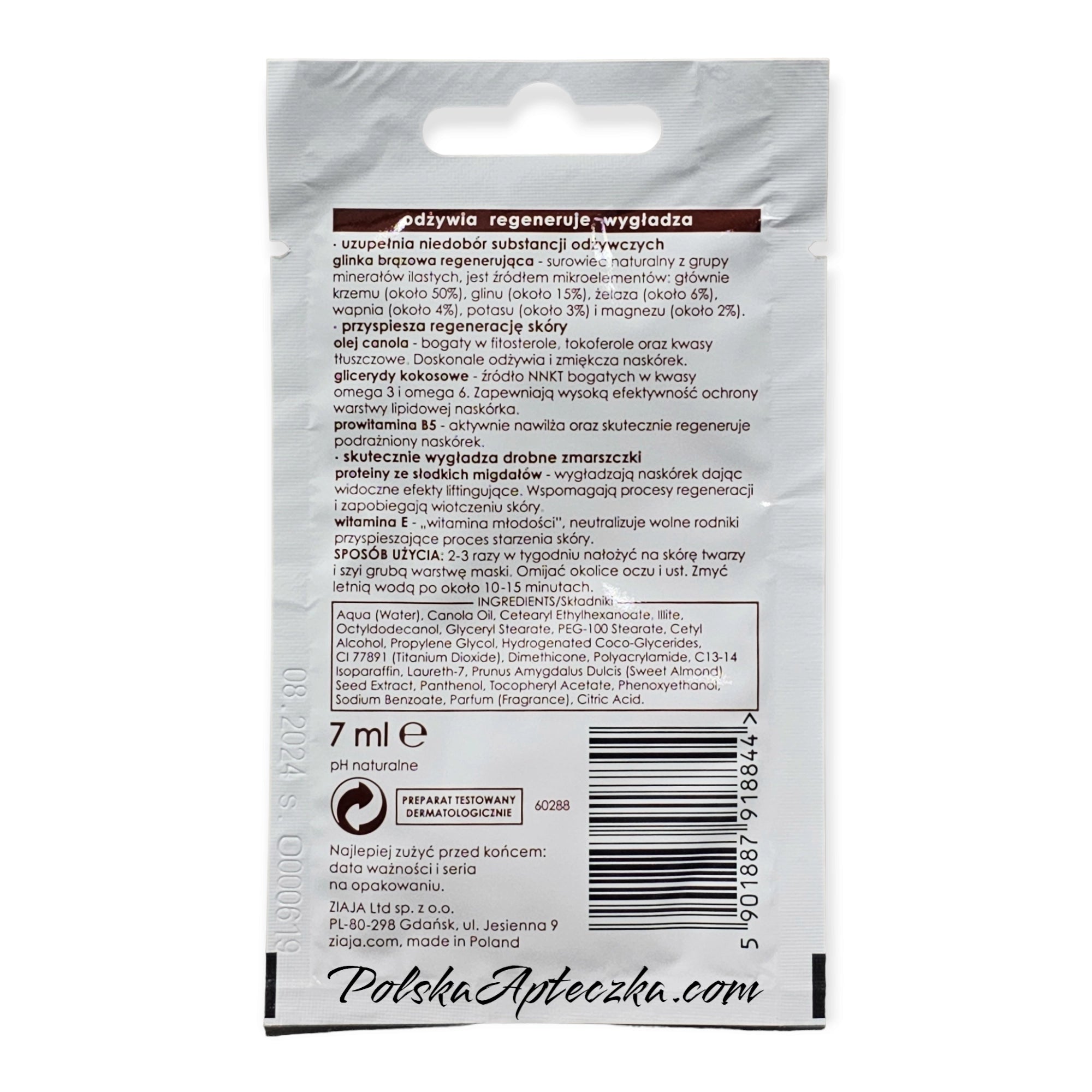 Ziaja maska regenerująca z glinką brązową każdy rodzaj skóry 7ml