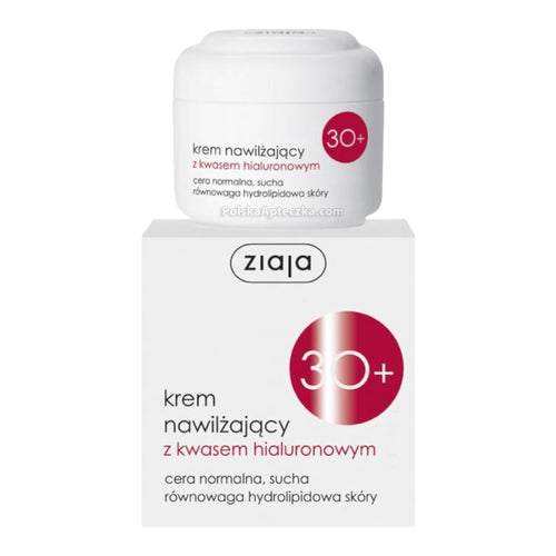 30+ Hyaluronic Acid Moisturizing Day Cream 50ml - Ziaja product packaging on a white background