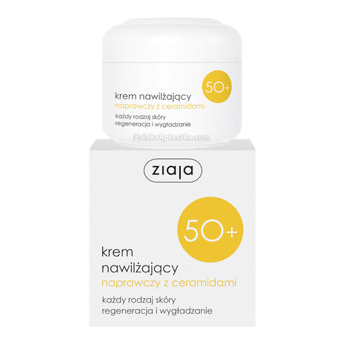 50+ Ceramide Moisturizing Day Cream 50ml - Ziaja product packaging on a white background