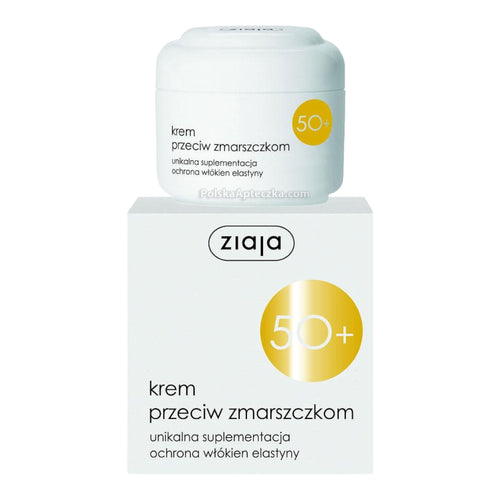 50+ Semi-Rich Anti-Wrinkle Day & Night Cream 50ml - Ziaja product packaging on a white background