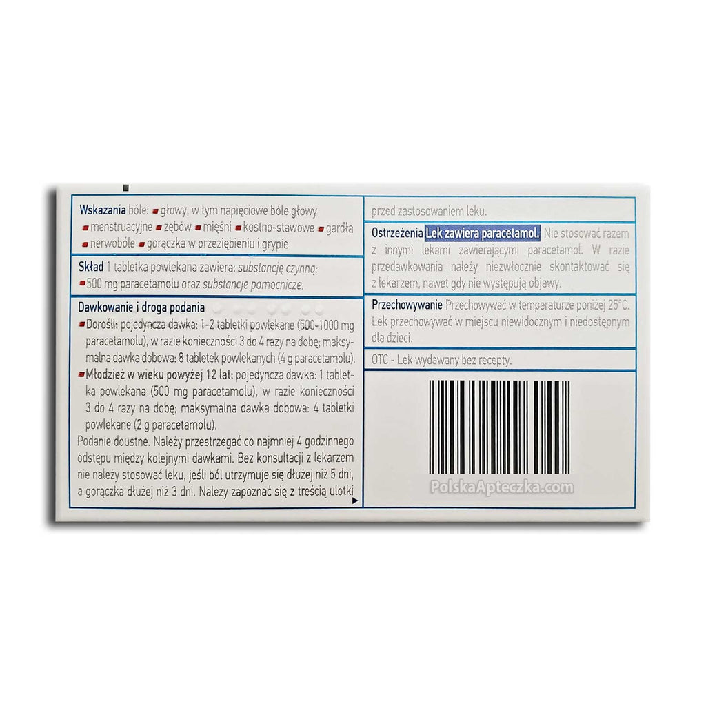 APAP, Paracetamol 500mg, lek przeciwbólowy, przeciwgorączkowy, 24 tabletek
