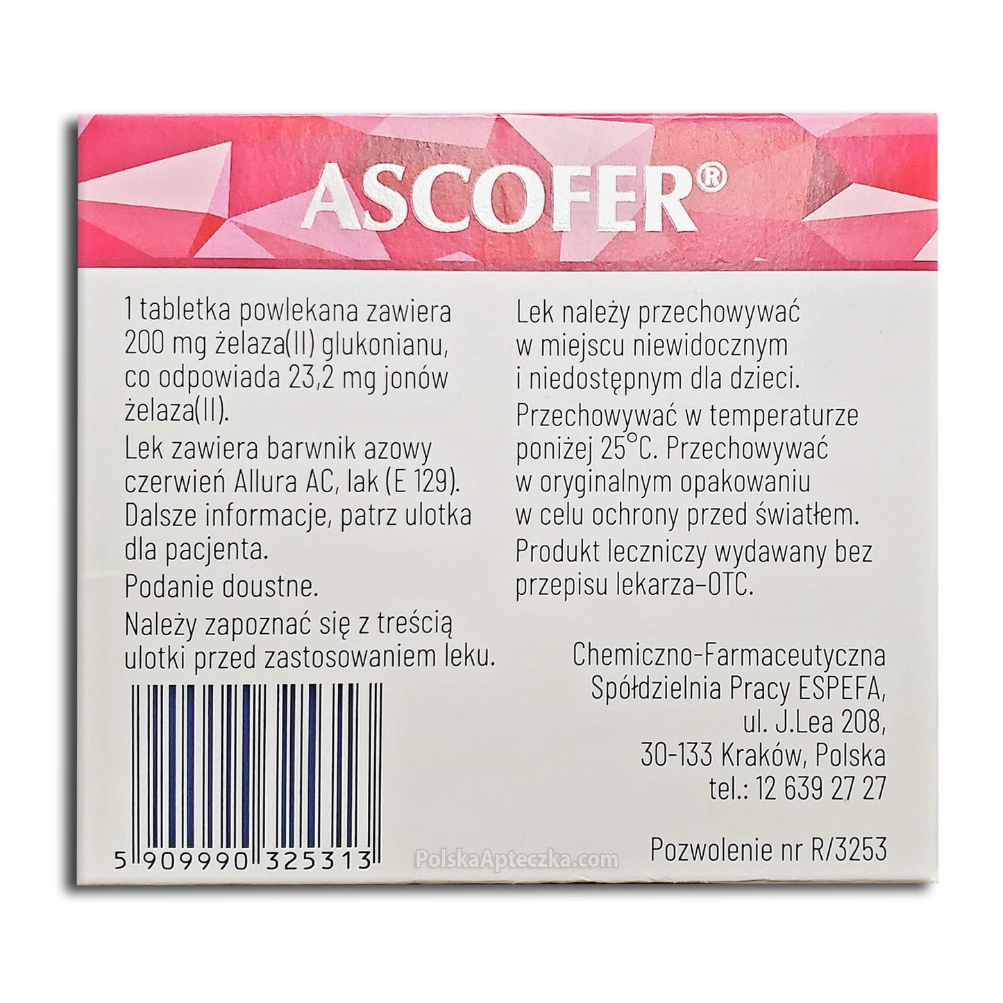 Ascofer zelazo 200mg tablets