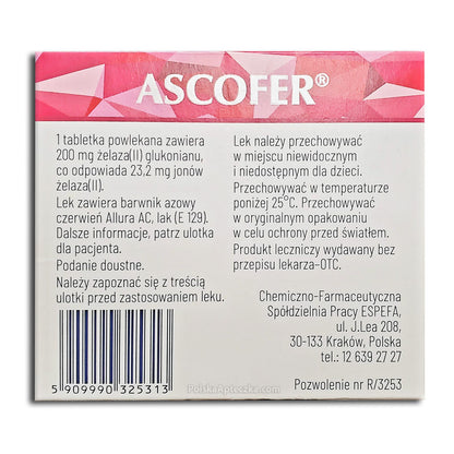 Ascofer zelazo 200mg tablets