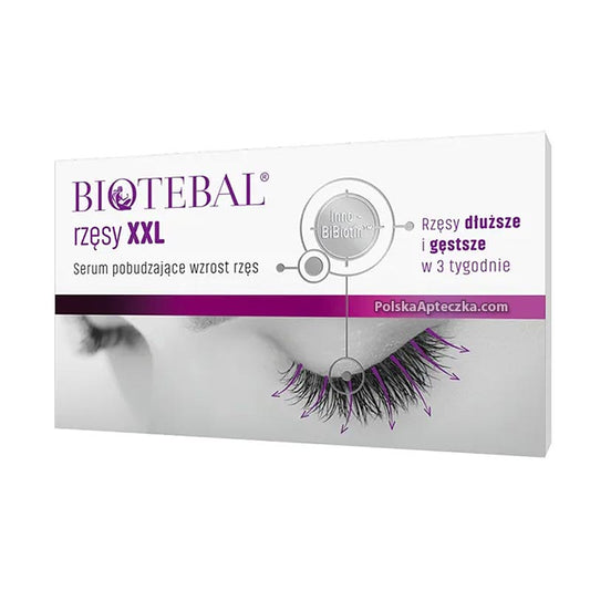Biotebal Rzęsy XXL eyelash growth serum box and applicator for longer thicker lashes