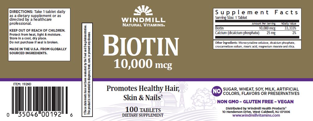Biotin 10,000mcg (10mg), 100 tabletek, Windmill