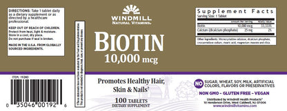 Biotin 10,000mcg (10mg), 100 tabletek, Windmill