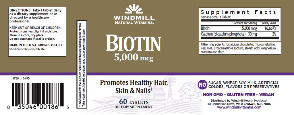 Biotin 5,000mcg (5mg), 60 tabletek, Windmill - Apteczka | Proton Nutrition