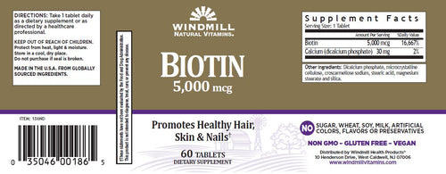 Biotin 5,000mcg (5mg), 60 tabletek, Windmill - Apteczka | Proton Nutrition