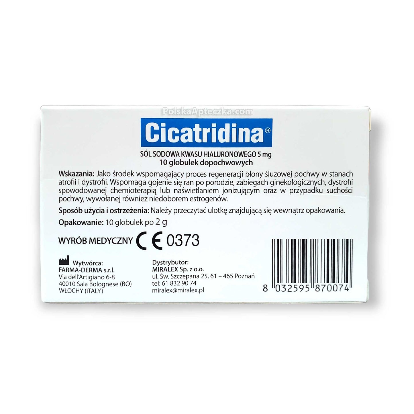 Cicatridina, sól sodowa kwasu hialuronowego 5mg, 10 globulek dopochwowych, MIRALEX