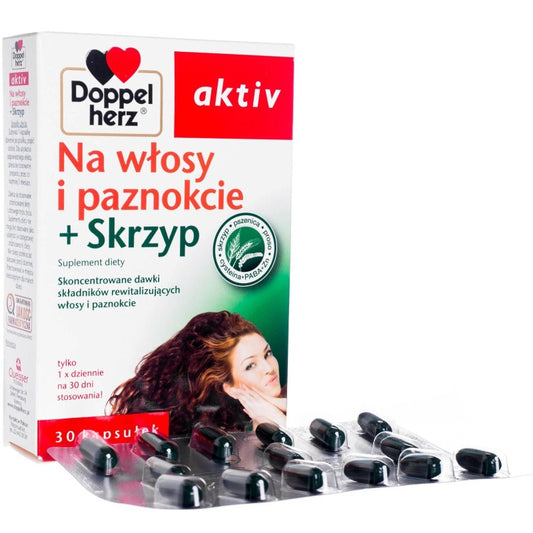 Doppelherz aktiv, Na włosy i paznokcie + Skrzyp, suplement diety, 30 kapsułek