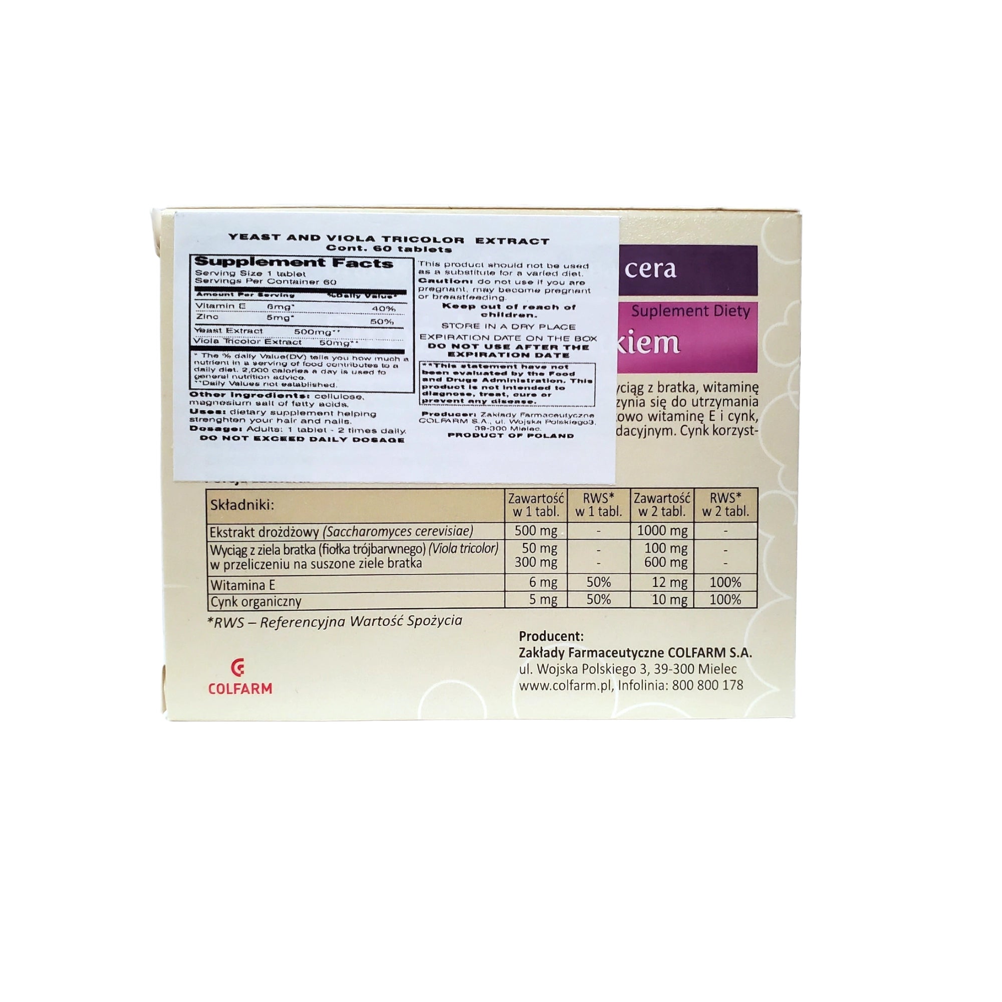 Drożdże z Bratkiem 60 tabletek, Colfarm